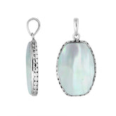 Sterling silver octagon pendant with mother of pearl and hammered silver frame handcrafted in Bali